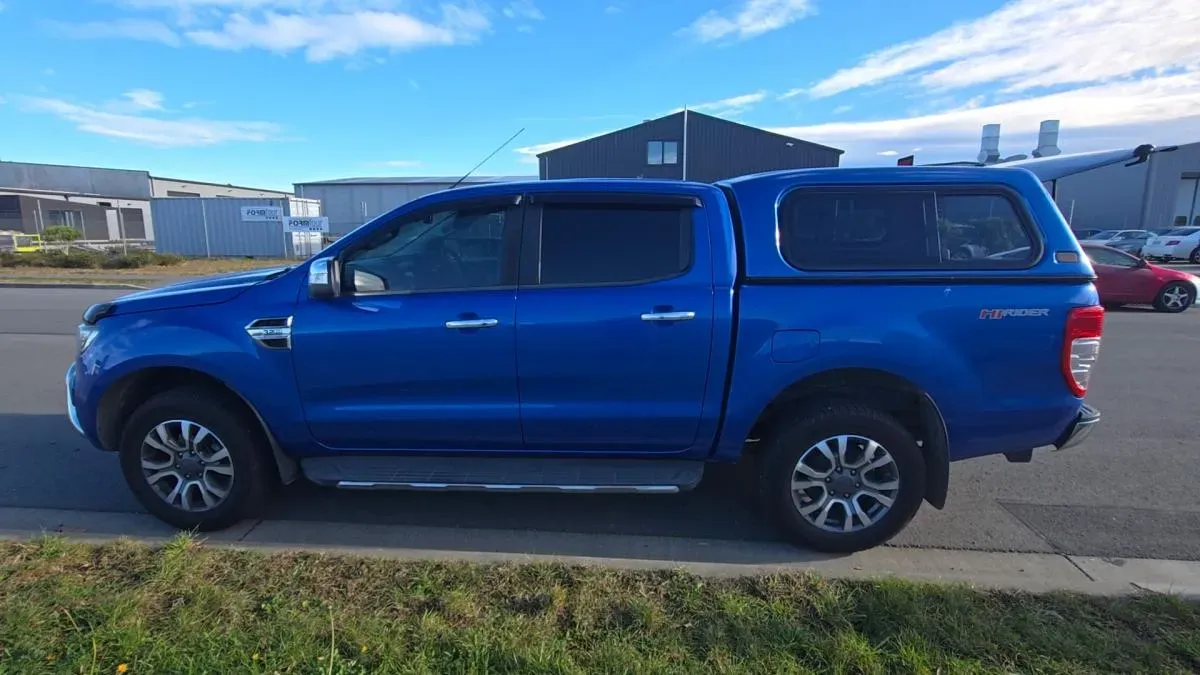 A blue Ford Ranger repaired under an insurance claim
