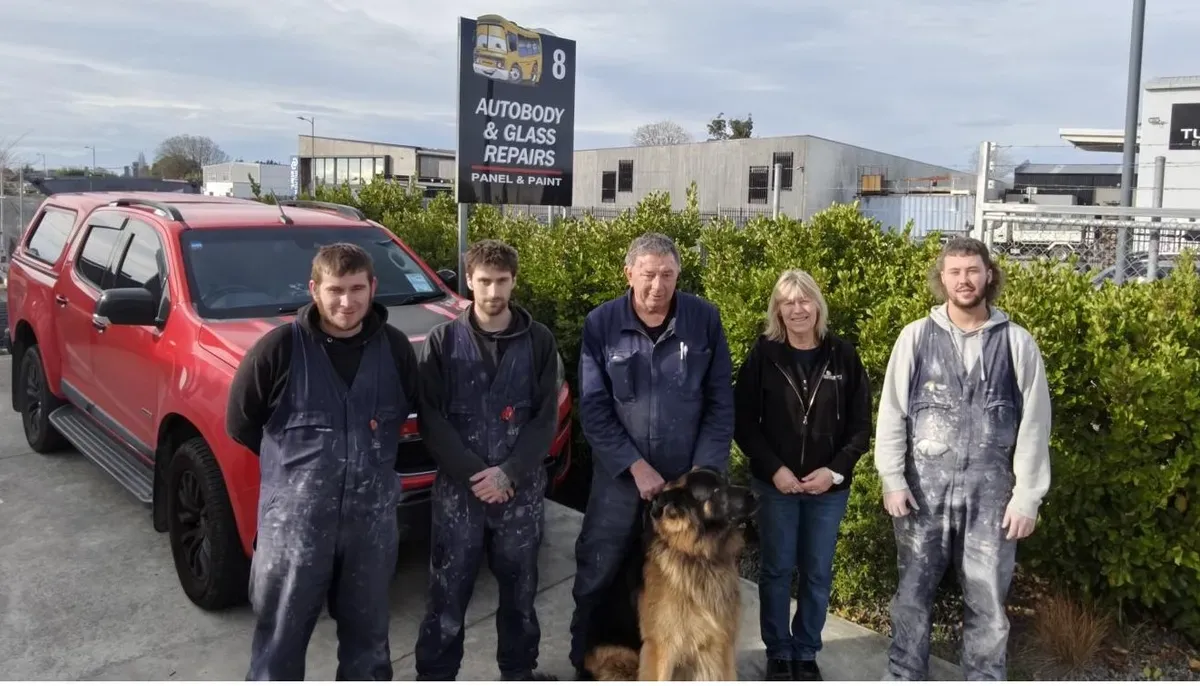 The Autobody & Glass Repairs team outside the workshop
