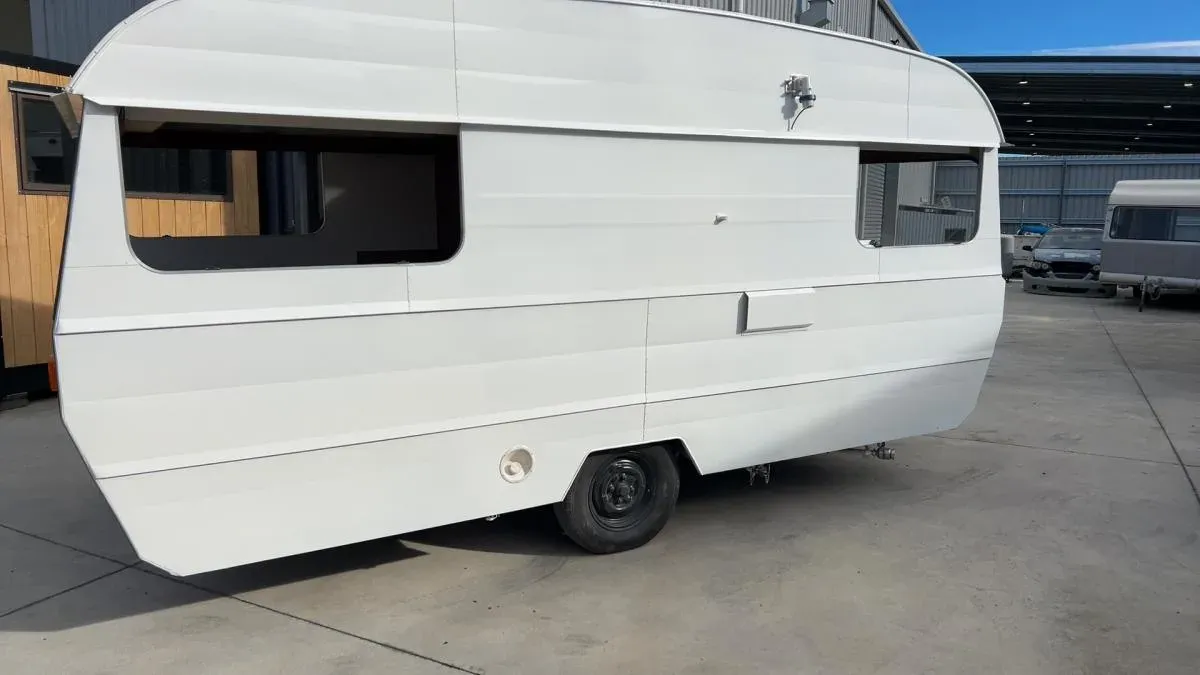 The same caravan finished in glossy factory white
